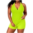 thumbnail image 1 of Xuhomer Plus Size Tankini SwimSuits for Women Printed Deep V-Neck High Waisted Bathing Suits Bikini SwimSuits Solid Color Boyshort Cami 2 Piece Bathing Suits Green 3XL, 1 of 8