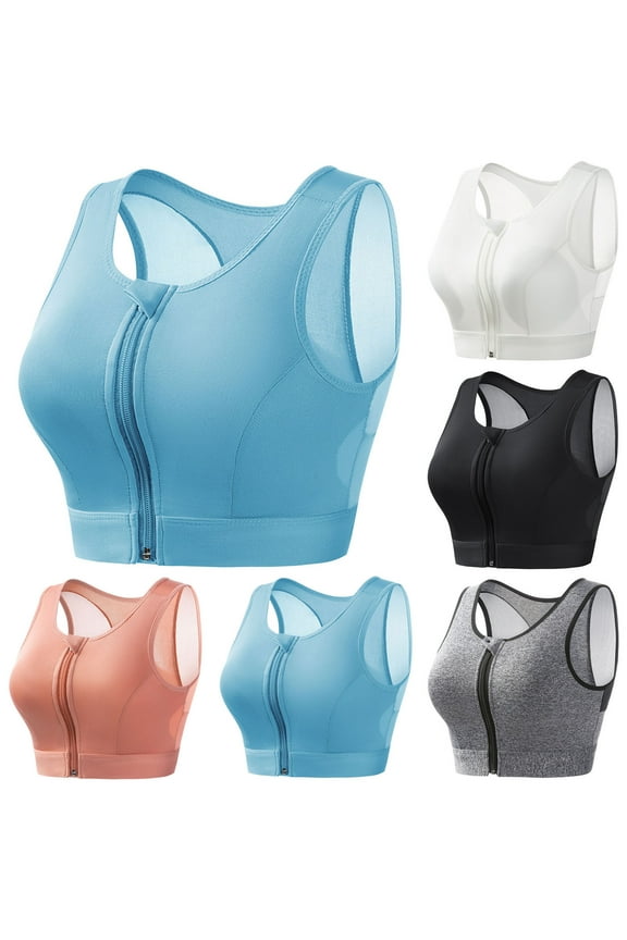 Xuhomer Running Bras for Women Breathable Without Underwire Comfortable Front Zip Sports Bras with Padded Active Workout Tank Top Yoga Fitness High Support Bras
