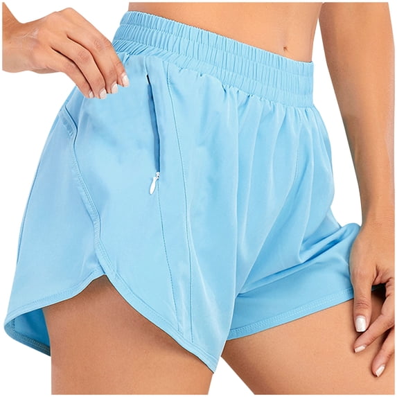 Xuhomer Running Shorts for Womens Elastic High Waisted Sweat Shorts Active Workout Gym Jogger Pants with Zipper Pockets
