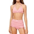 thumbnail image 1 of Vhkiploz Summer 2 Piece Swimsuits for Girls Solid Color Elastic Bra with High Elastic waisted Ruched Swimwear Vacation Beach Bikini Suits Bathing Suit for Teens 5-13 Years Children, 1 of 9