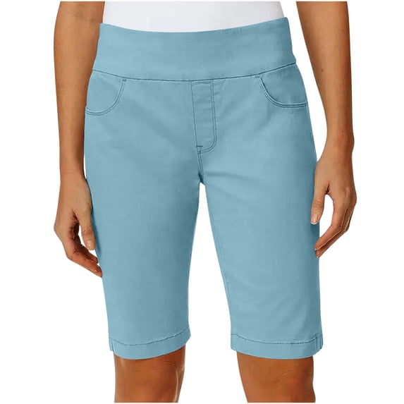 Xuhomer Summer Bermuda Pants for Women High Waisted Pull On running shorts Casual Stretchy Knee Length workout shorts with Pockets