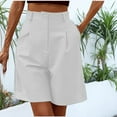 thumbnail image 1 of Vhkiploz Summer Bermuda Shorts for Women High Waisted Knee Length Button Closure Shorts Pleated Dressy Business Work Shorts with Pockets White S, 1 of 7