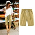 thumbnail image 1 of Vhkiploz Summer Bermuda Shorts for Women High Waisted Knee Length Drawstring Shorts Casual Vacation Elastic Waist Shorts with Pockets Yellow XL, 1 of 4