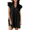 thumbnail image 1 of Vhkiploz Summer Dresses for Women Ruffle Short Sleeve V-Neck Flowy Sundress Casual Business Work Vocation Peplum Mini Dress, 1 of 9