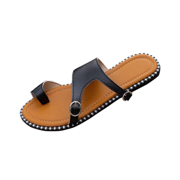 Vhkiploz Summer Flat Slippers for Women Solid Color Button Down Open Toe Flat Beach Shoes Casual Beach Vacation Everyday Home Summer Slippers Toe Loop Slippers