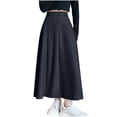 thumbnail image 1 of Xuhomer Summer Long Skirt for Women Solid Color Pleated High Waist A-Line Skirt Business Work Vacation School Casual SkirtBlack S, 1 of 8