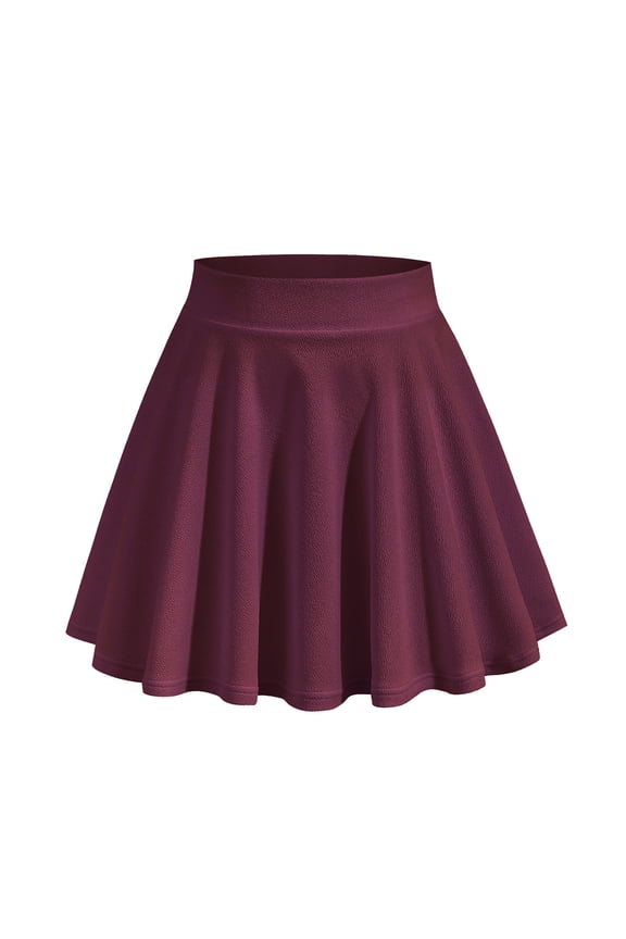 Summer Mid Skirt for Women High Waisted Flared Skater Stretchy A-Line Party Skirts Business Work Vacation Casual Pleated SkirtRed S