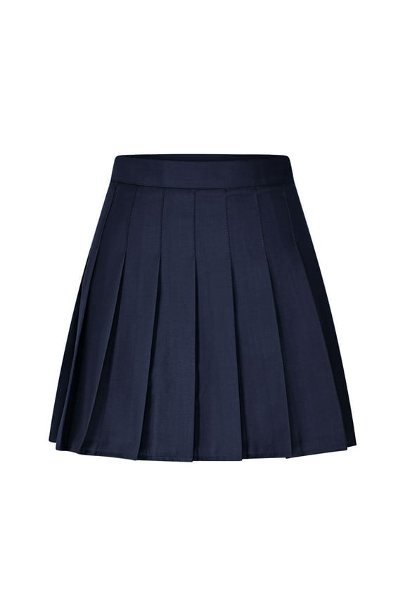 Summer Mini Skirt for Women Solid Color Pleated High Waist A-Line Skirt Business Work Vacation School Casual Short SkirtNavy L