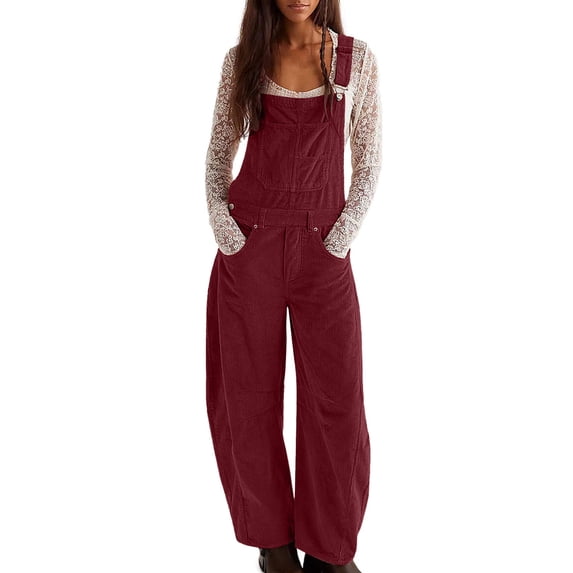 Vhkiploz Summer Overall For Women Corduroy Jumpsuit Adjustable Strap Wide Leg Pants Dressy Causal Vacation Outfits Solid Color Romper