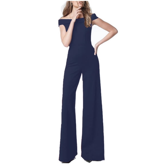 Vhkiploz Summer Overall For Women Off Shoulder Jumpsuit Straight Leg Pants Dressy Causal Vacation Outfits Solid Color Romper