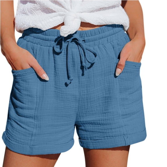 Vhkiploz Summer Shorts for Women Drawstring Waist Elastic Cuffed Hem Shorts Casual Active Workout Hot Pants with Pockets