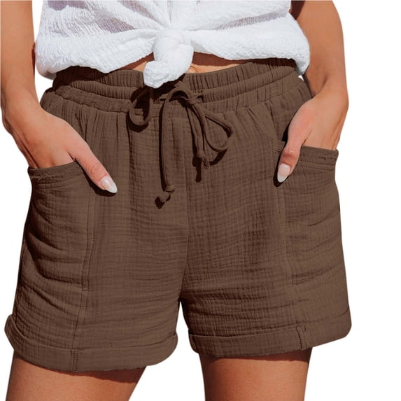 Vhkiploz Summer Shorts for Women Drawstring Waist Elastic Cuffed Hem Shorts Casual Active Workout Hot Pants with Pockets