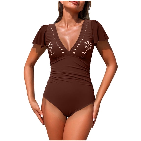 Vhkiploz Summer Swimsuits for Women Ruffle Mesh Hollow Backless 1 Piece Tankini Bathing Suits conservative Bikini Swimsuits
