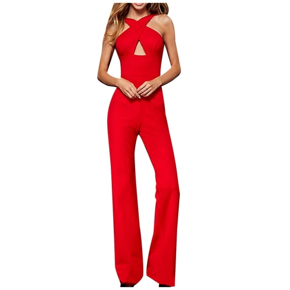 Vhkiploz Summer Tank Overall For Women V-Neck Sleeveless Jumpsuit Straight Leg Pants Dressy Causal Vacation Outfits Solid Color Romper