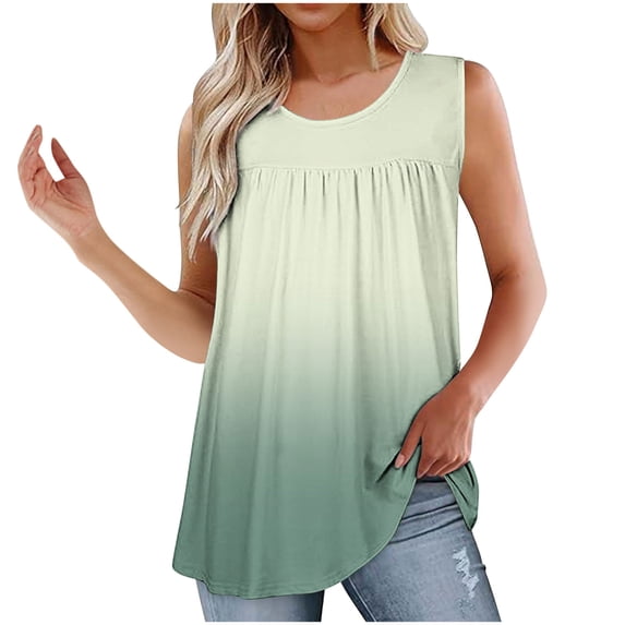 Xuhomer Summer Tank Top For Women Loose Crew Neck Pleated Workout Blouse Sleeveless Casual Flowy Cami Shirts Blouse