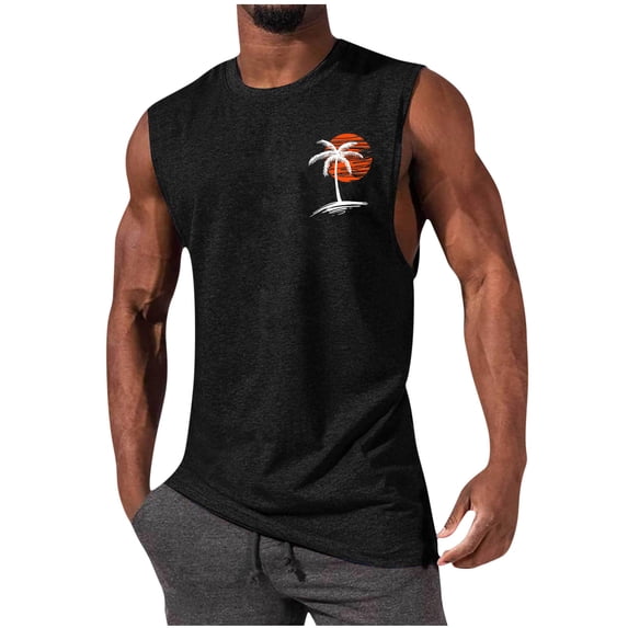 Vhkiploz Summer Tank Tops for Men Short Sleeve Crew Neck Cami Shirts Active Workout Running Gym Golf Casual Printed Solid Color Blouse