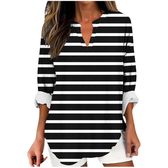 Vhkiploz Summer Tunic Tops For Womens T-Shirts V Neck Rolled Up Long Sleeve Tops Elegant Dressy Blouses Business Casual Outfits