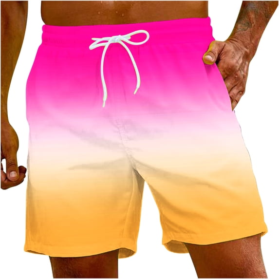 Xuhomer Swimming Trunk for Men's Drawstring Gradient Printed Elastic Waist Beach Pants Casual Training Active Workout Vacation Boys Short with Pockets Multicolor XL