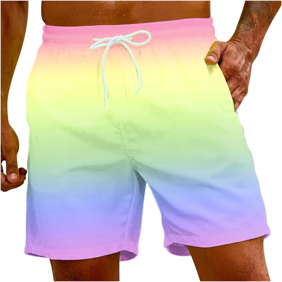 Xuhomer Swimming Trunk for Men's Drawstring Gradient Printed Elastic Waist Beach Pants Casual Training Active Workout Vacation Boys Short with Pockets Multicolor S