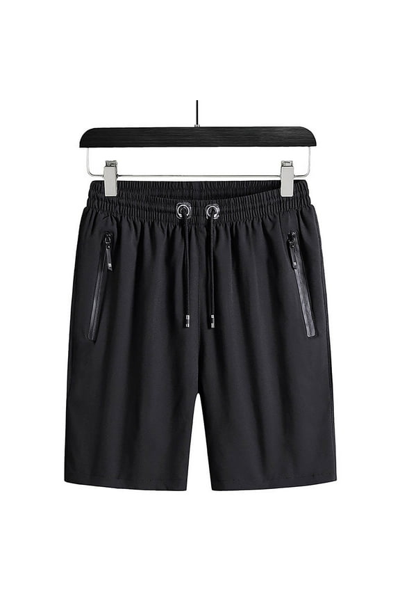 Swimming Trunk for Men's Drawstring Solid Color Elastic Waist Beach Pants Casual Training Active Workout Vacation Boys Short with Zipper Pockets Black L