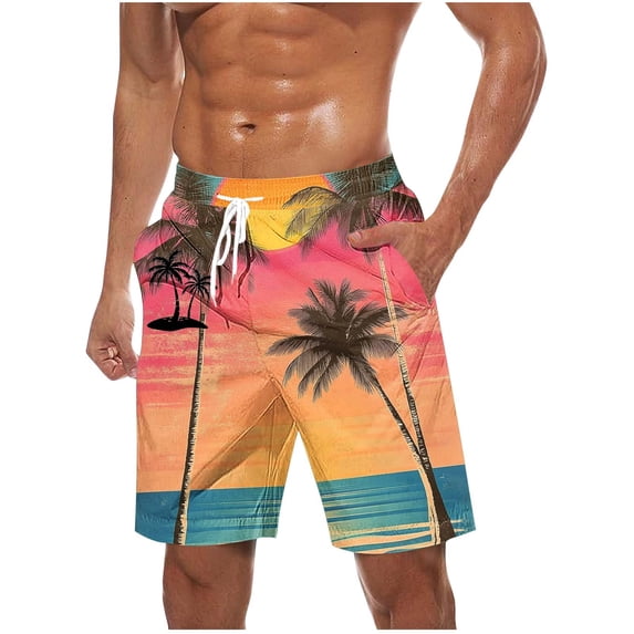 Vhkiploz Swimming Trunk for Men's Printed Pull-On Elastic Waist Drawstring Boys Short Casual Training Active Workout Vacation Beach Pants with Pockets Multicolor 3XL
