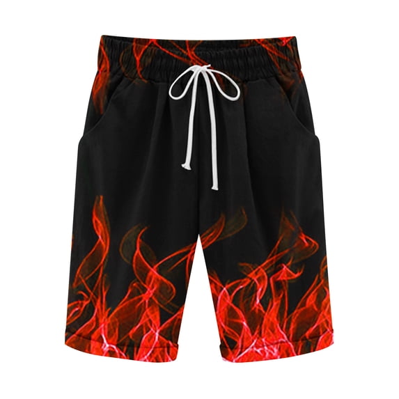 Xuhomer Swimming Trunk for Men's Print Flame Pull-On Waist Drawstring Boys Short Casual Training Active Workout Vacation Beach Pants Red 2XL