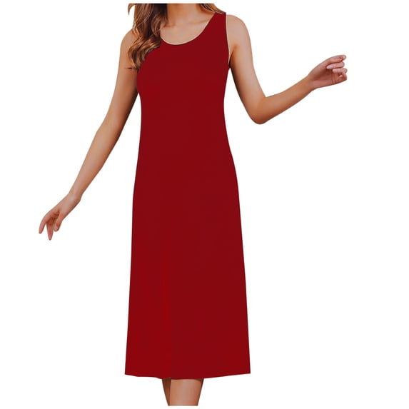 Vhkiploz Tank Long Nightgown for Women Plus Size Sleeveless Crew Neck Sleepwear Long Cami Summer Nightdress Casual Pajamas Dress Nightshirt Built-in Bra Pullover Sleepwear