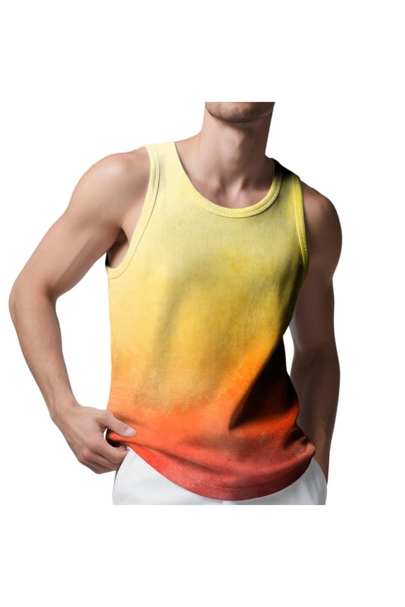 Tank Tops for Men Gradient Sleeveless Crew Neck Summer T-shirts Runing Active Workout Gym Casual Beach Blouse