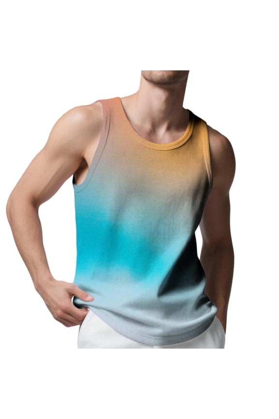 Tank Tops for Men Gradient Sleeveless Crew Neck Summer T-shirts Runing Active Workout Gym Casual Beach Blouse