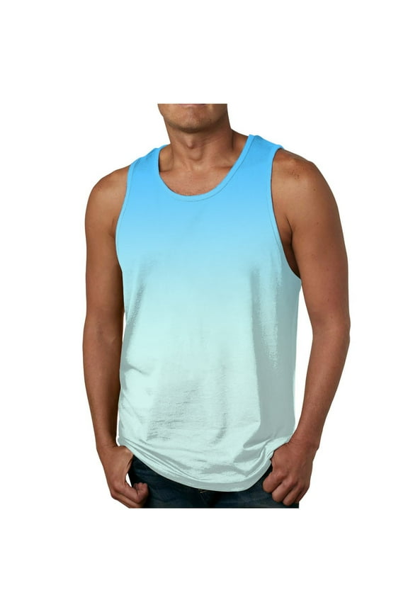 Tank Tops for Men Printed Gradient Sleeveless Crew Neck Summer T-shirts Runing Active Workout Gym Casual Beach Blouse