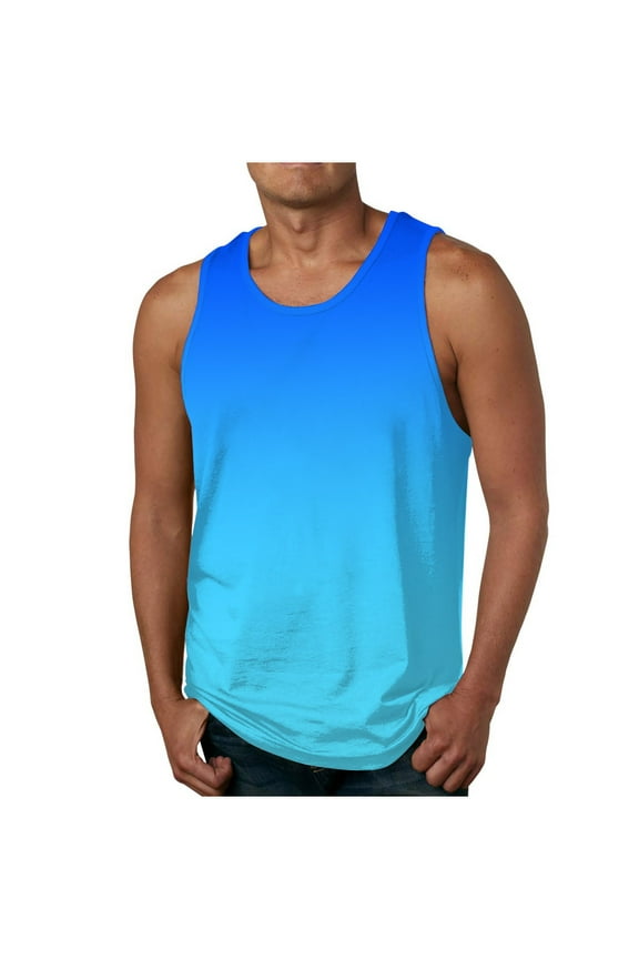 Tank Tops for Men Printed Gradient Sleeveless Crew Neck Summer T-shirts Runing Active Workout Gym Casual Beach Blouse