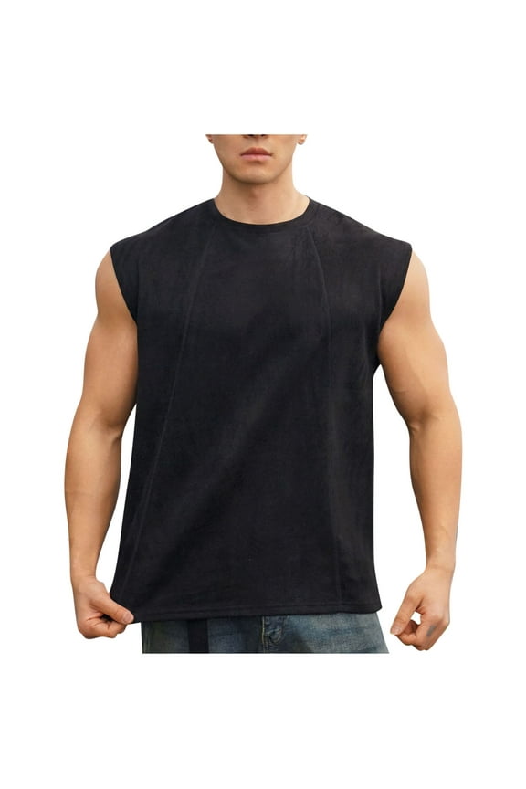 Tank Tops for Men Solid Color Sleeveless Crew Neck Summer T-shirts Runing Active Workout Gym Casual Beach Cami Blouse