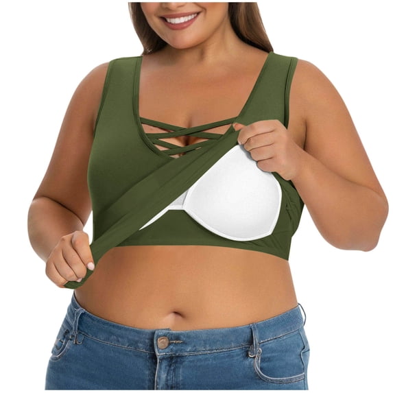 Vhkiploz Plus Size Tank Tops for Women Crisscross Spaghetti Strap Cami Blouse Business Work Outdoor Tops Casual Active Workout Summer Camisole Shirts Army Green 3XL