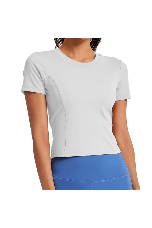 Summer Active Workout Tops for Women Short Sleeve Crew Neck Tunics Blouse Vacation Casual Running Yoga Gym Shirts White 2XL