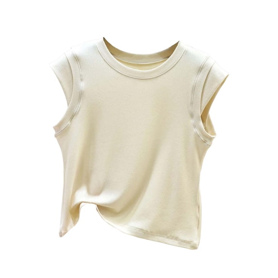Vhkiploz Summer Crop Tops for Women Crew Neck Sleeveless Tunics Blouse Active Workout Vacation Casual Loose Solid Color Stretch Ribbed Camisole Shirts Beige XL