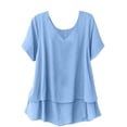 thumbnail image 1 of Vhkiploz Summer Top for Women Short Sleeve Crew Neck Layered Ruffle Hem Tunics Blouse Vacation Casual Loose Flowy High-Low Hem Summer Shirts Blue 2XL, 1 of 9