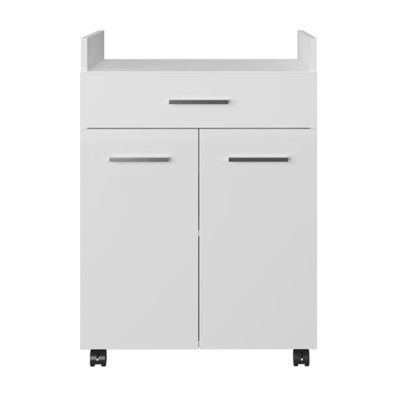 Xukmct 1 Drawer Kitchen Cart with 4 Wheels and 2 Inner Shelves, 2 Doors Wood Storage Cart for Kitchen, Dining Room, White