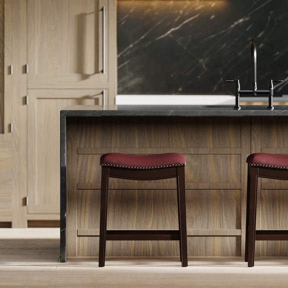 Xukmct 1 Pcs 26in Counter Height Bar Stool with Wood Frame, Faux Leather Upholstered Seat Backless Barstool for Bar, Dining Room, Red