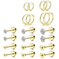 thumbnail image 1 of Xukmct 10 Pairs 316L Stainless Steel Stud Earrings 14K Plated Hoop Earrings Ball Flat Back Earrings for Women, Gold, 1 of 7