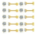 thumbnail image 1 of Xukmct 10 Pairs Stud Earrings 316L Stainless Steel Flat Back Ear Piercing Set 18G Round Cubic Zirconia Earring for Women Men, Gold, 2mm, 1 of 5
