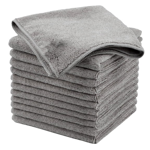 Xukmct 12 Pcs Microfiber Towels Highly Absorbent Cleaning Cloth Reusable Cleaning Rags for Car, Household, Kitchen, Window, 10"x10", Gray