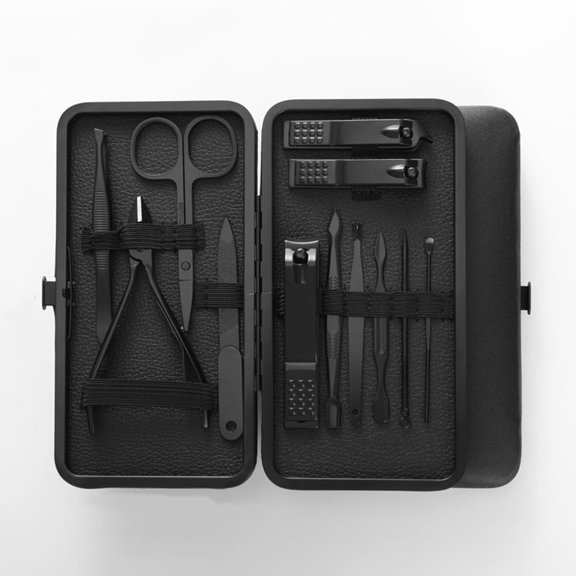 Xukmct 12 Pcs Professional Manicure Kit Nail Clippers Set Stainless Steel Pedicure Tools Nail Kit Men Grooming Tool, Black