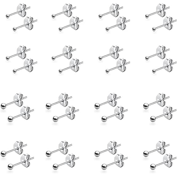Xukmct 15 Pairs Stud Earrings Set, 316L Stainless Steel 2mm-3mm Ball Stud Earrings for Women, Men, Silver