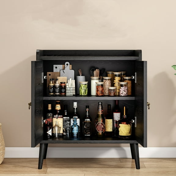 Xukmct 2 Doors Buffet Bar Cabinet with 2 Inner Shelves, Wood Sideboard Cabinet for Dining Room, Living Room, Hallway, Black