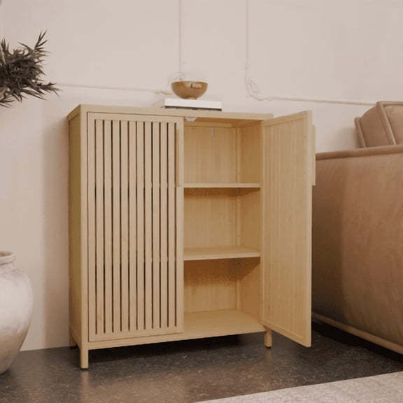 Xukmct 2 Doors Storage Cabinet with 3 Shelves, 42 inch Storage Cabinet for Bathroom, Living Room, Brown