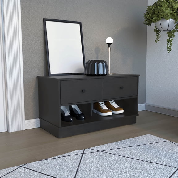 Xukmct 2 Drawers Storage Bench with Lower Shelf, Perfect for Home, Living Room, Black