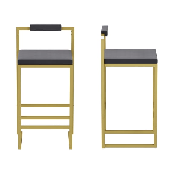 Xukmct 2 Pack Counter Height Barstools with Metal Footrest, Velvet Upholstered Bar Stools for Kitchen, Bar, Dining Room, Gold+Gray