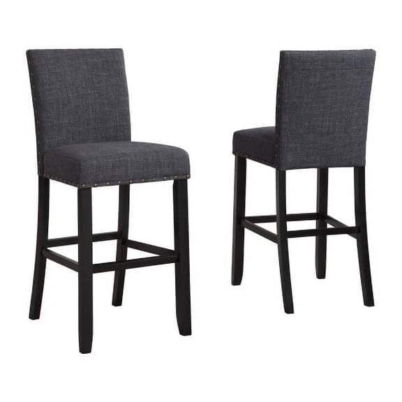 Xukmct 2 Pack Fabric Bar Stools with Wood Frame, Upholstered Dining Chair Stools for Home, Living Room, Bars, Gray