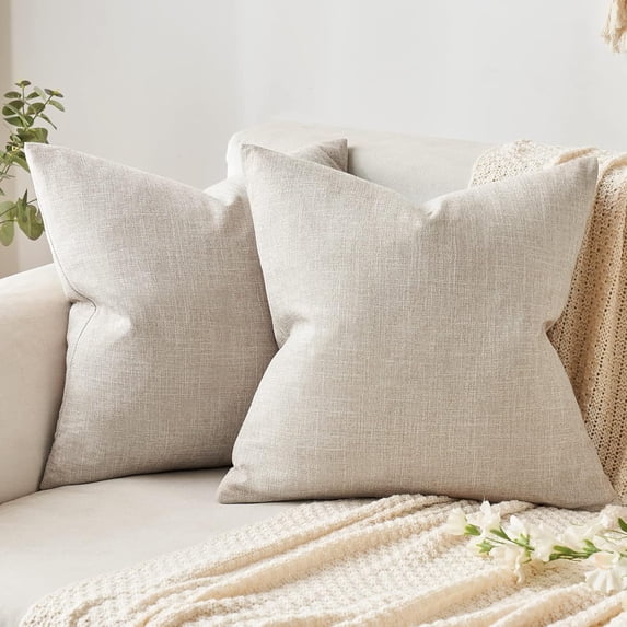 Xukmct 2 Pack Linen Throw Pillow Covers Decorative Pillow Cases Square Pillowcase for Couch Sofa Chair Bed, 22x22 inch