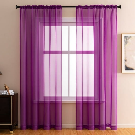 Xukmct 2 Pack Rod Pocket Window Curtains Sheer Curtains Light Filtering Window Drapes for Living Room/Bedroom, 55" x 63"